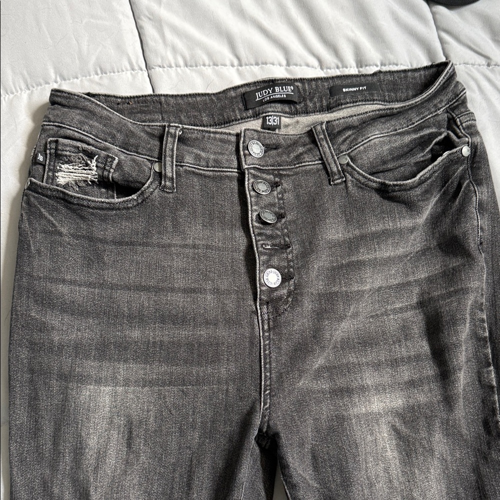 Judy Blue Women's Distressed Gray High Rise Jeans